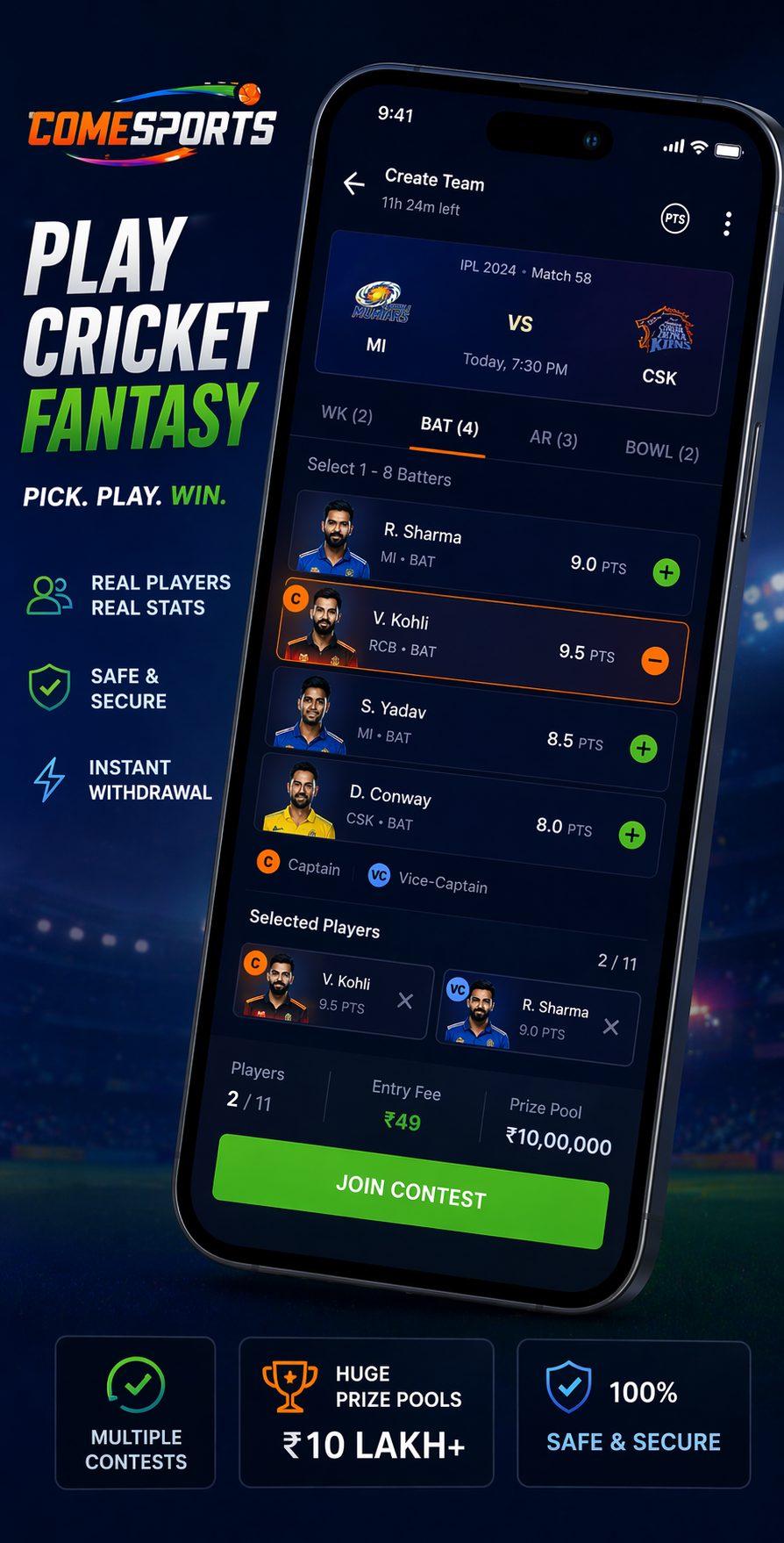 Come Play Club cricket fantasy visual